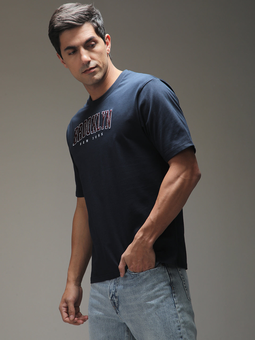 Mens Half Sleeve Round Neck Embroidered Oversized Fit Tshirts