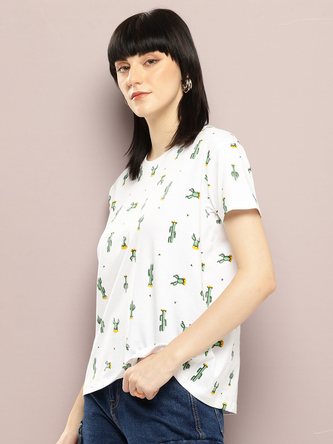 Womens Half Sleeve Round Neck All-Over Printed Boxy Fit Tshirts