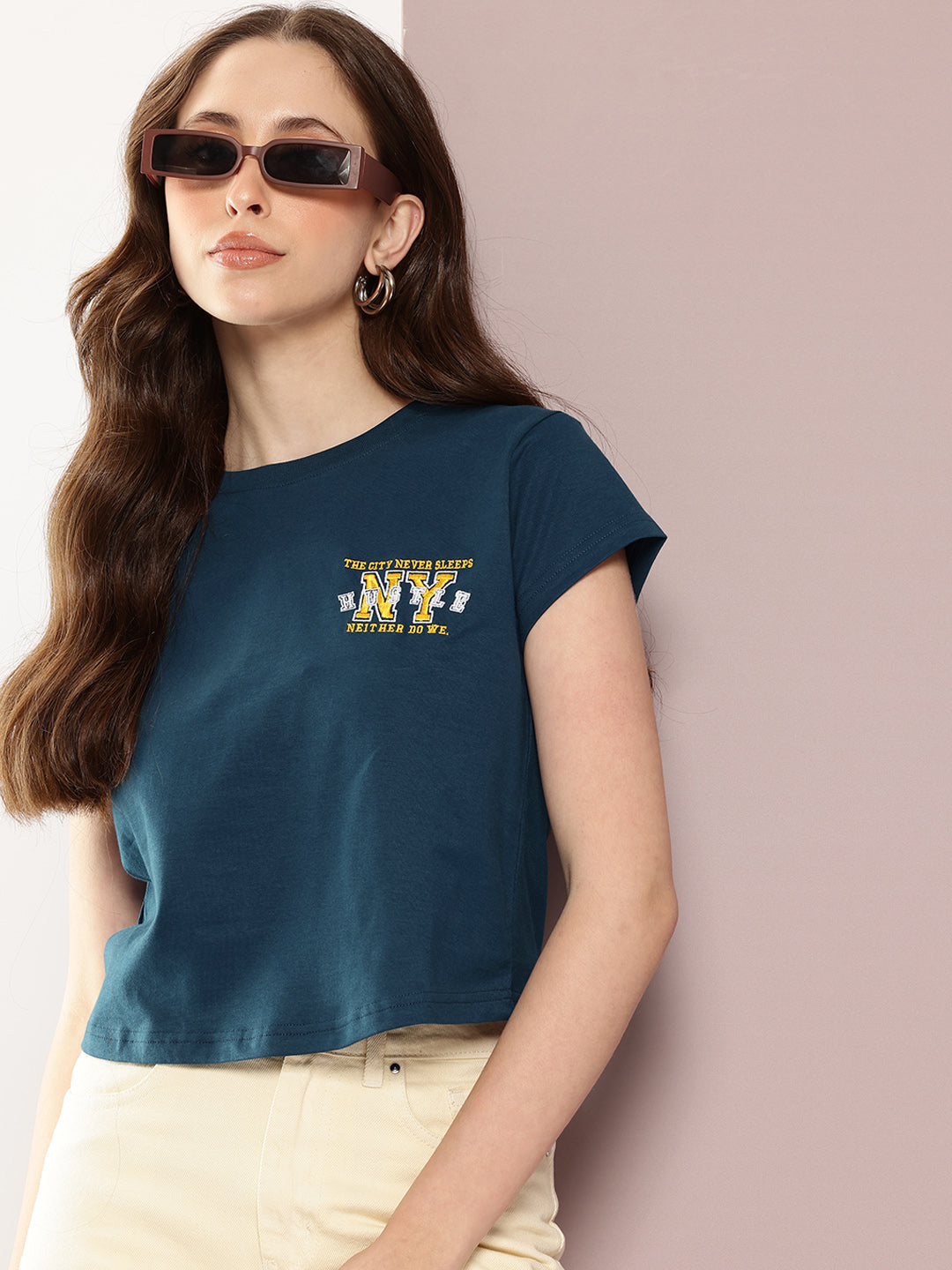 Womens Half Sleeve Round Neck Embroidered Regular Fit Tshirts