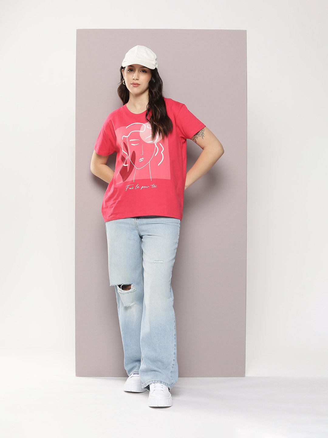 Womens Half Sleeve Round Neck Boxy Fit T-Shirts