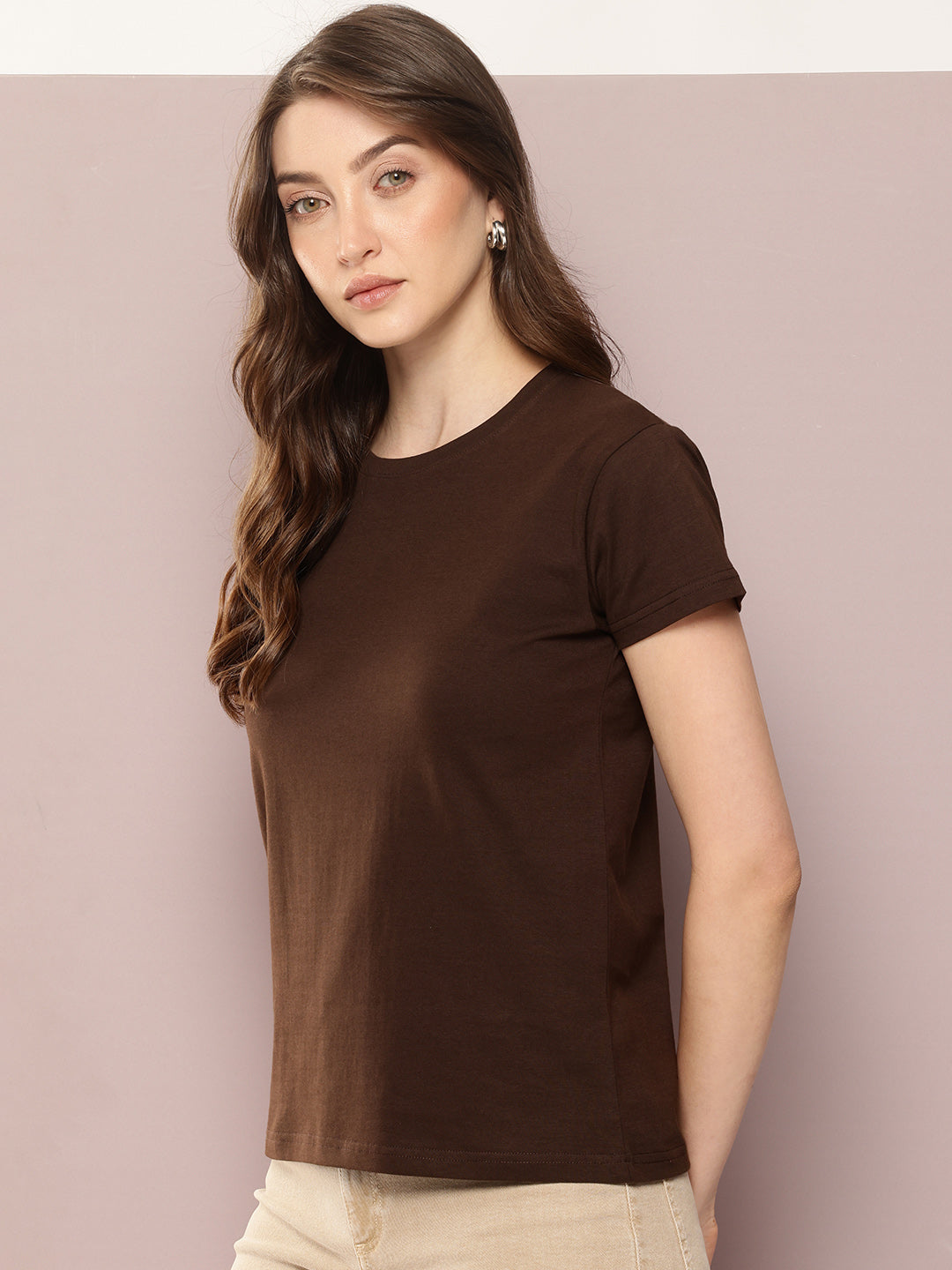 Womens Half Sleeve Round Neck Solid Regular Fit Tshirts