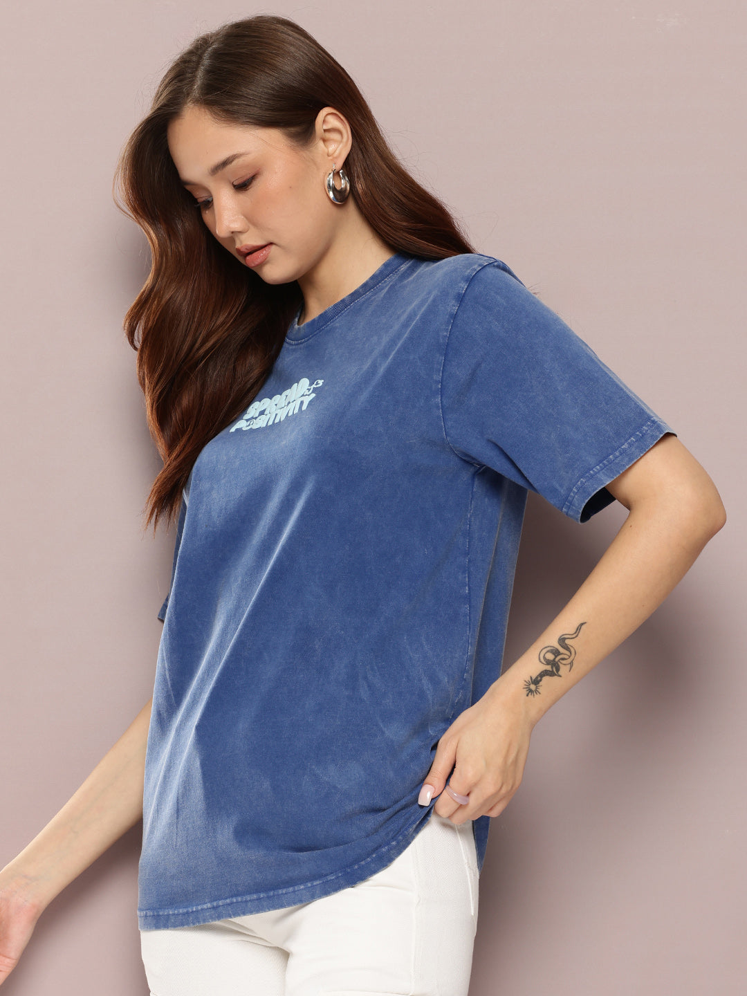 Womens Half Sleeve Round Neck Puff Print Oversized Fit Tshirts