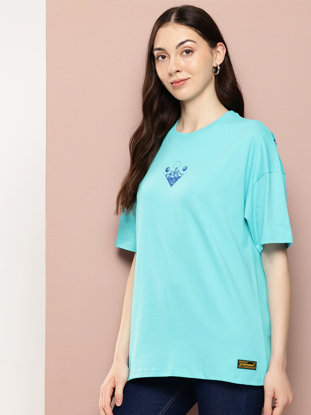 Womens Half Sleeve Drop Shoulder Printed Oversized Fit T-Shirts