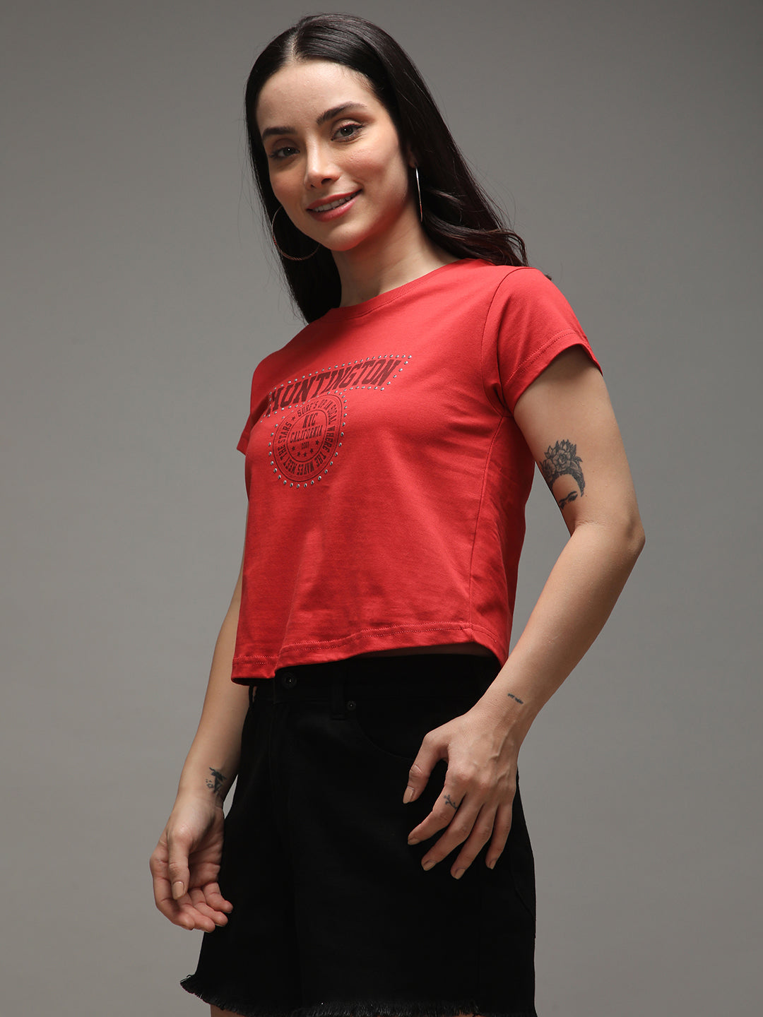 Womens Half Sleeve Round Neck Printed Regular Fit Tshirts