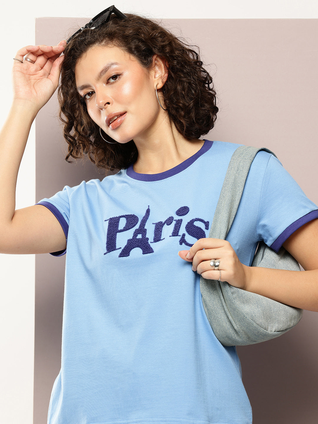 Womens Half Sleeve Round Neck Embroidery Boxy Fit Tshirts