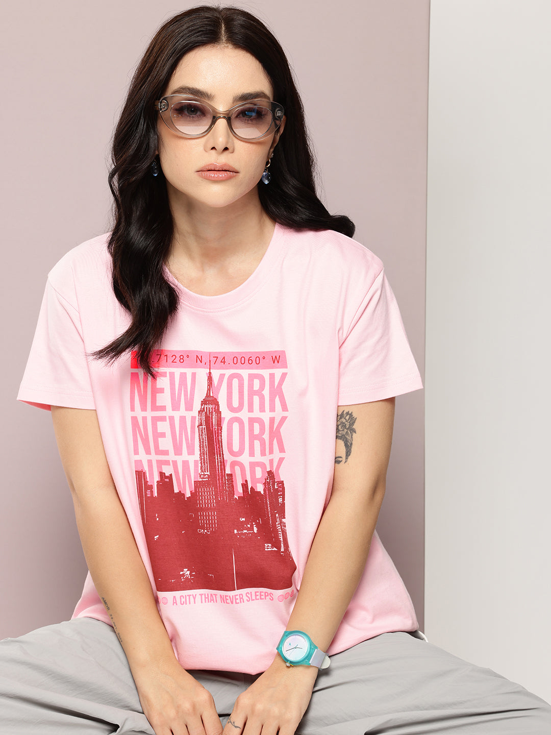 Womens Half Sleeve Round Neck Printed Boxy Fit Tshirts