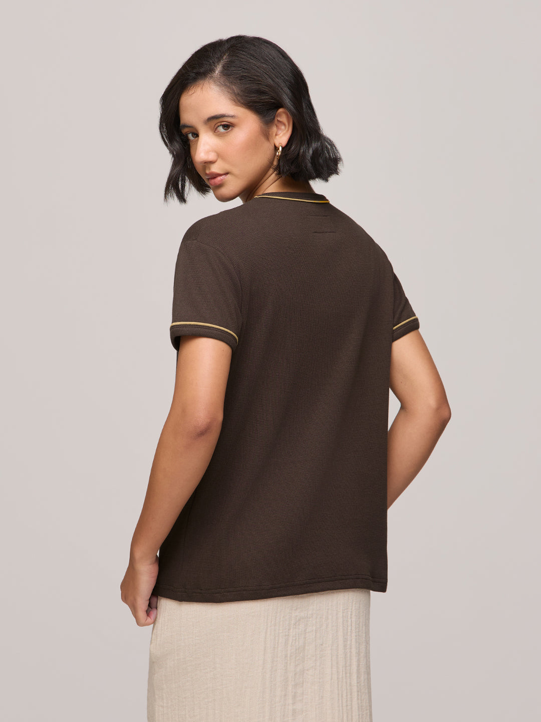 Womens Plain Regular Fit Cotton Round Neck T-Shirt