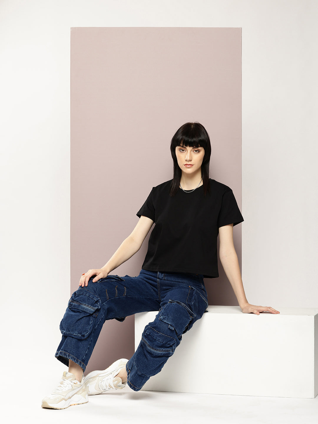 Womens Half Sleeve Round Neck Solid Boxy Fit Tshirts