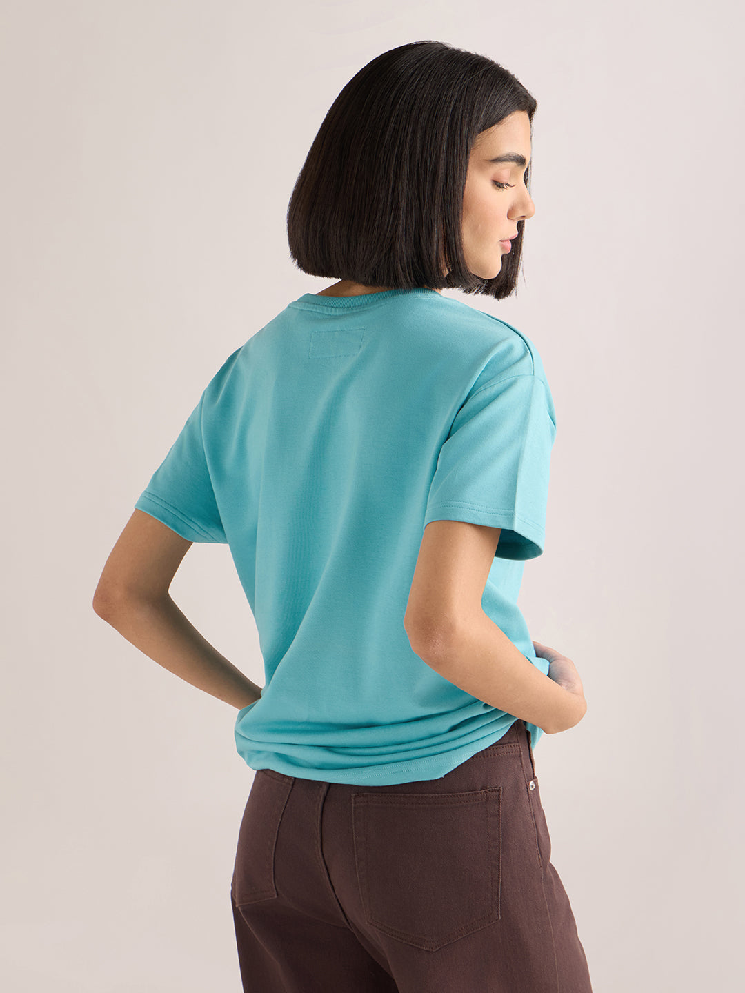 Womens Embroidery Boxy Regular Fit French Terry Cotton Tshirt