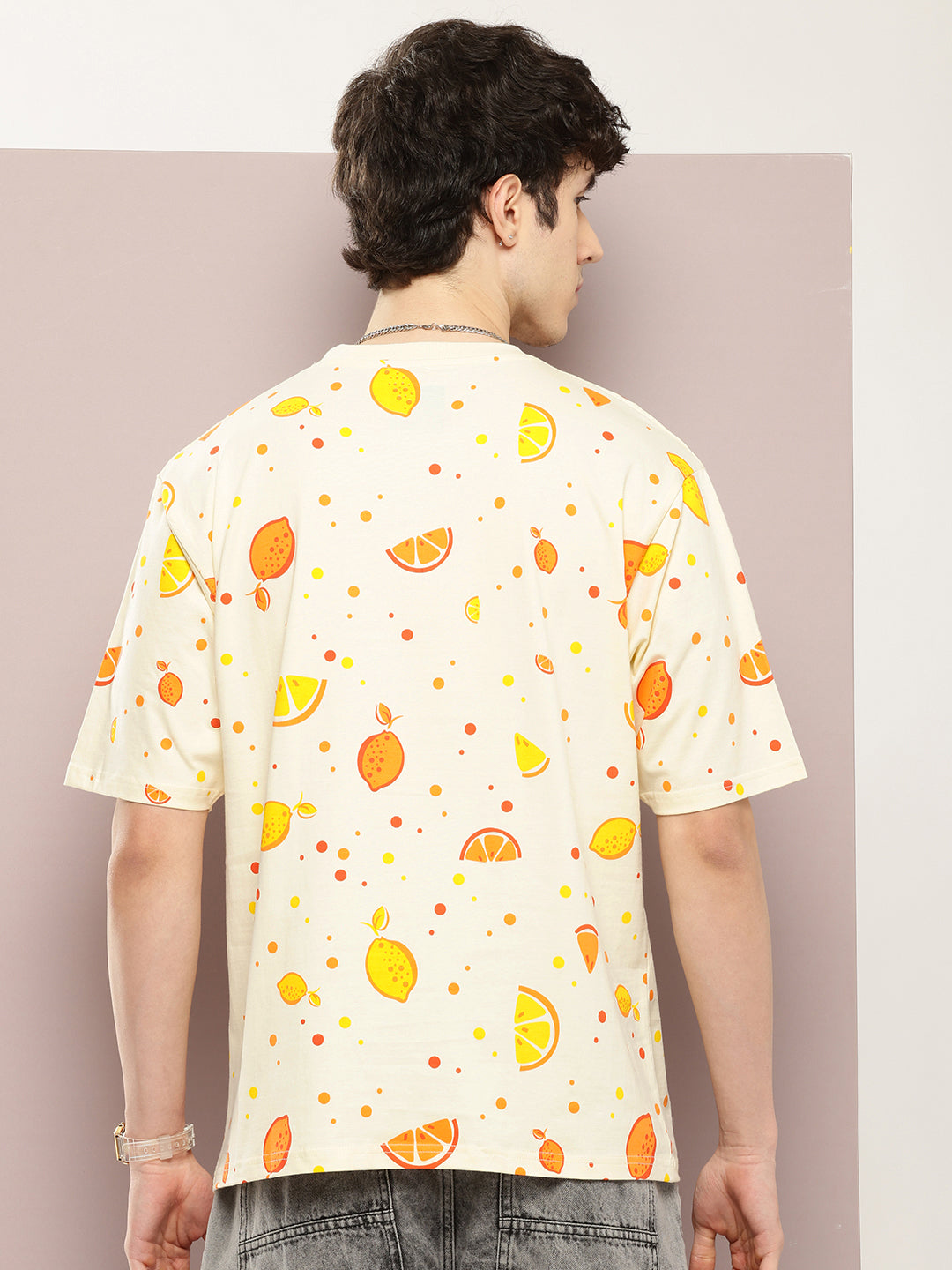 Mens Half Sleeve Round Neck All-Over Printed Oversized Fit Tshirts