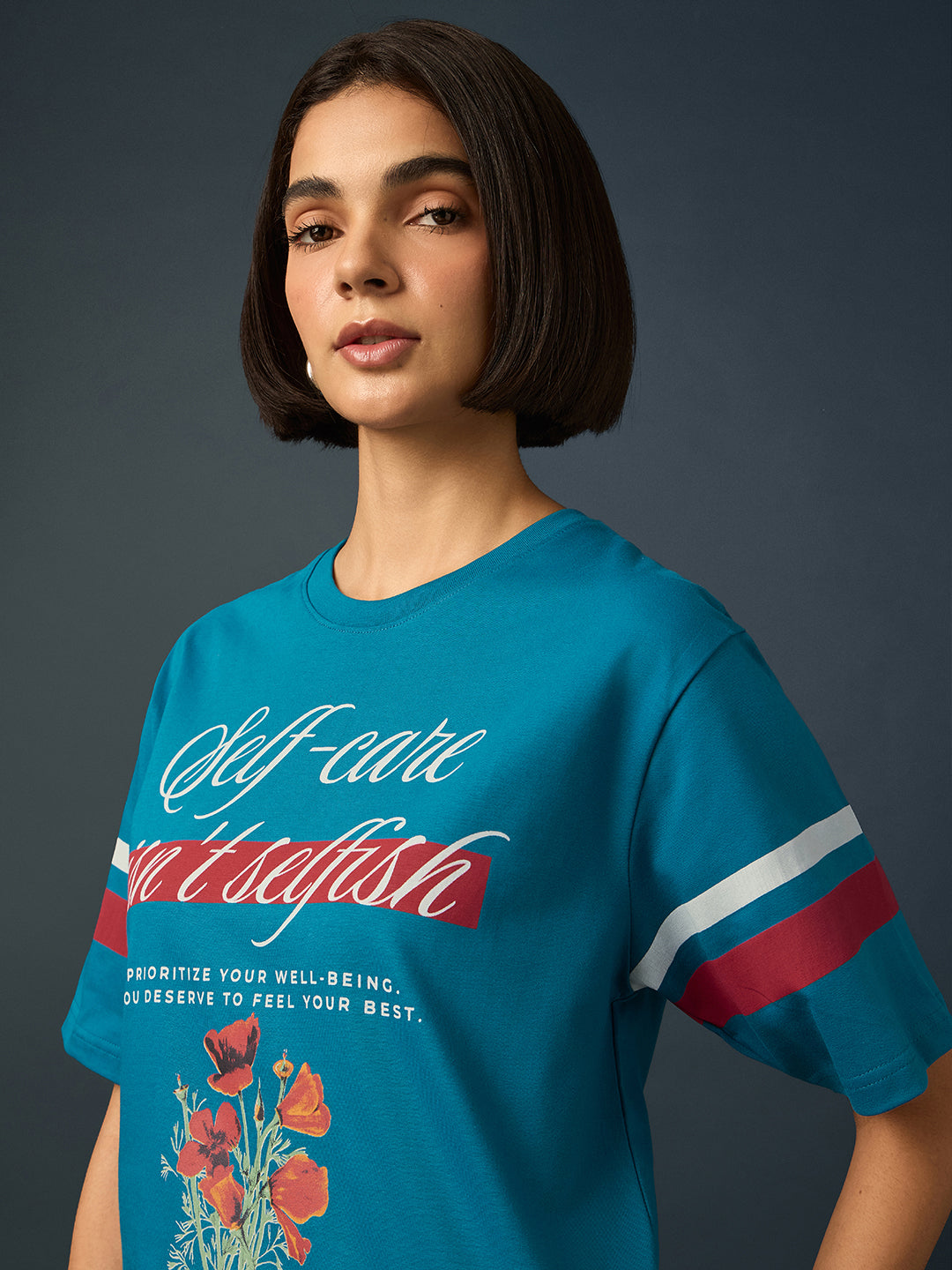 Womens Short Sleeve Printed Oversized Fit Tshirt 