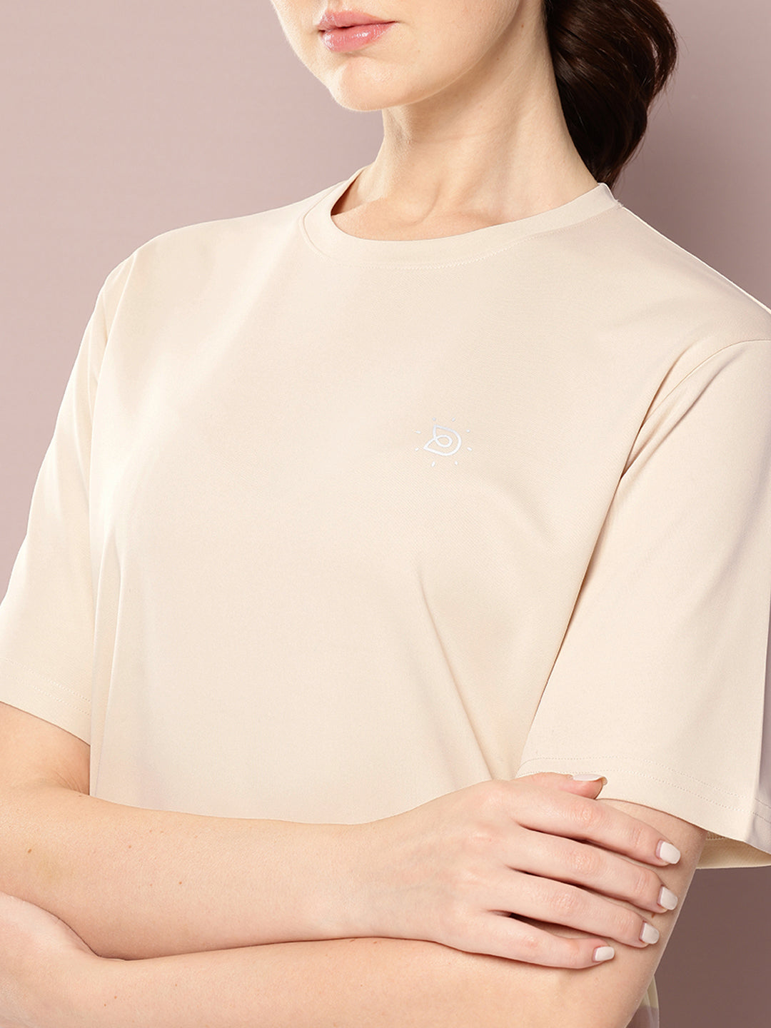 Womens Short Sleeve Round Neck Oversized Polyster Tshirt