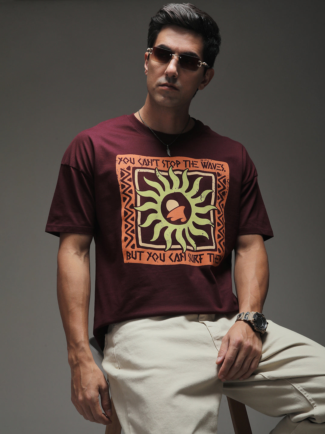Mens Half Sleeve Drop Shoulder Printed Oversized Fit T-Shirts