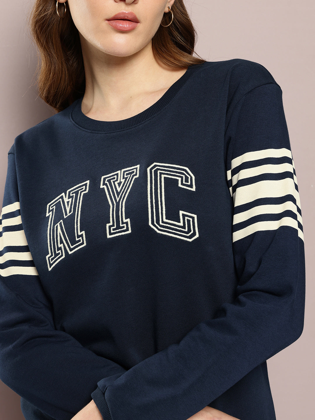 Womens Full Sleeve Round Neck Embroidered Relaxed Fit Tshirts
