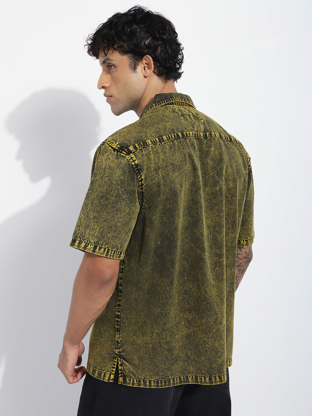 Men Boxy Regular Acid Washed Solid & Pocket Shirt