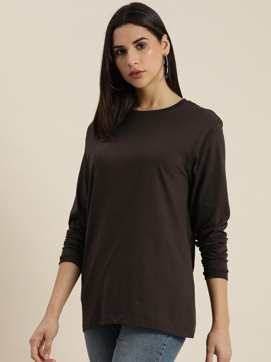 Womens Full Sleeve Round Neck Oversized Fit T-Shirts