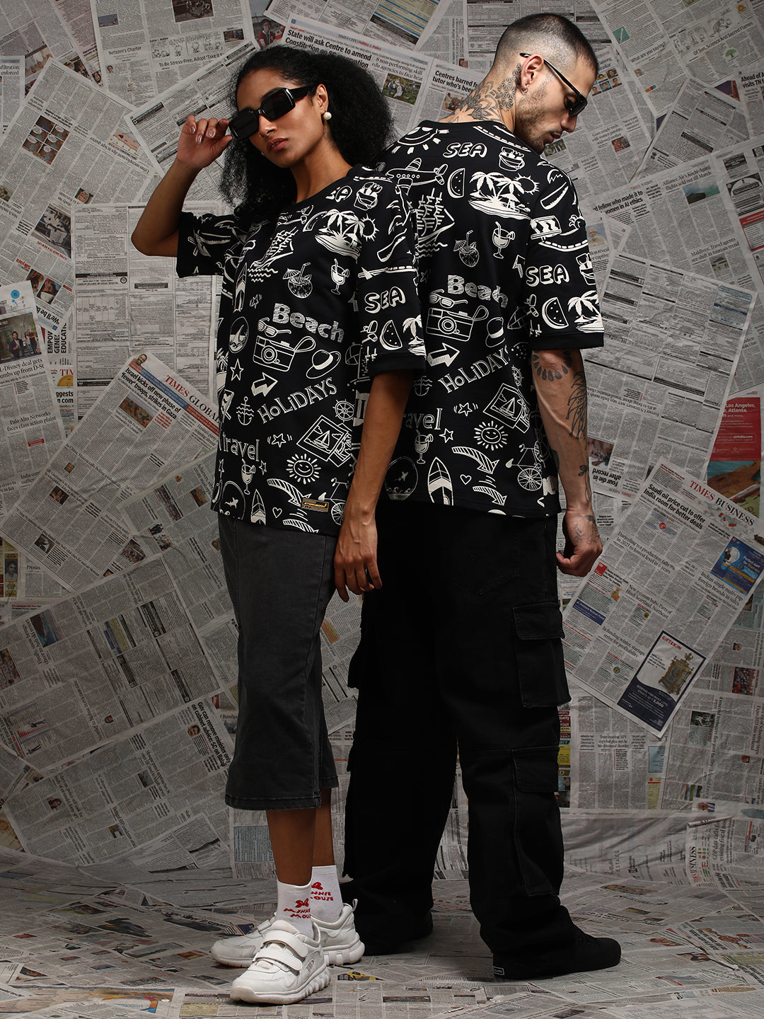 Mens Half Sleeve Drop Shoulder Printed Oversized Fit T-Shirts