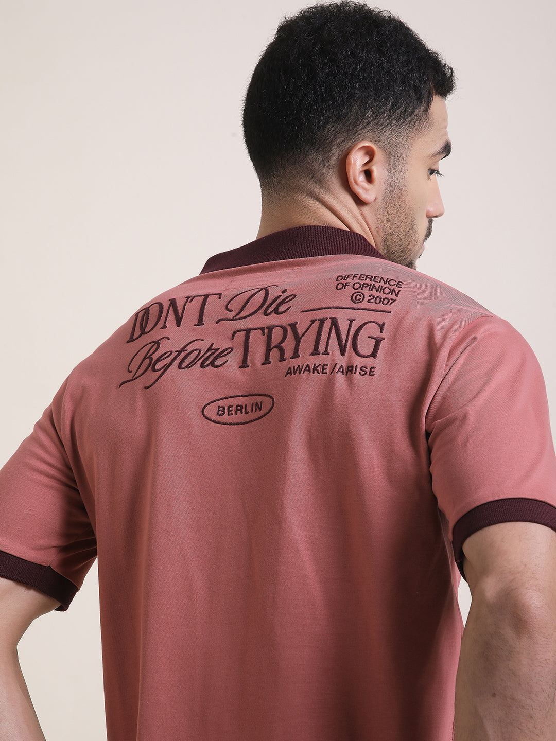 Mens Half Sleeve Polo Neck Back Embroidered Relaxed Fit Tshirts