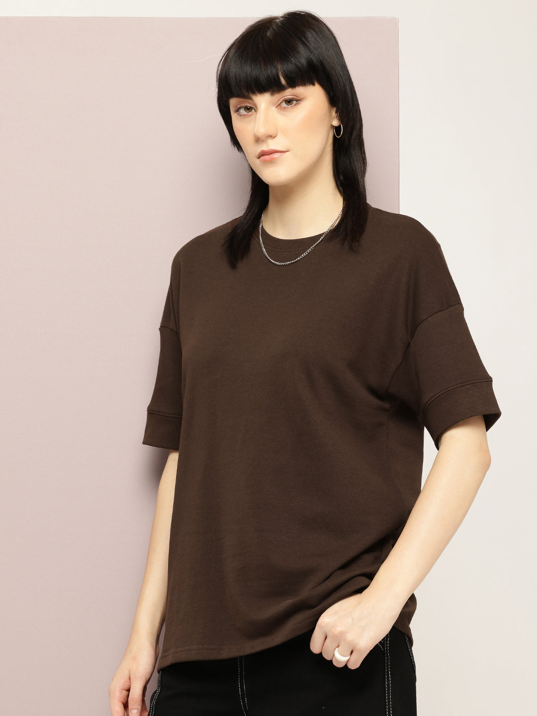 Womens Half Sleeve Round Neck Solid Oversized Fit Tshirts