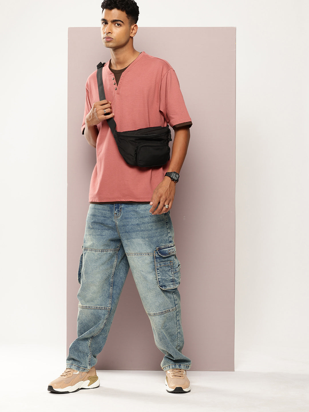 Mens Half Sleeve V-Neck Solid Oversized Fit Tshirts