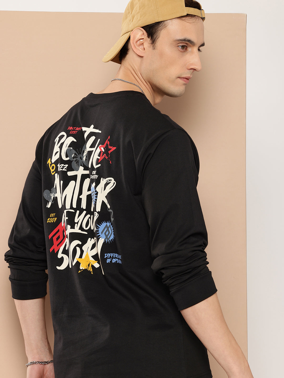 Mens Full Sleeve Round Neck Back Printed Oversized Fit Tshirts
