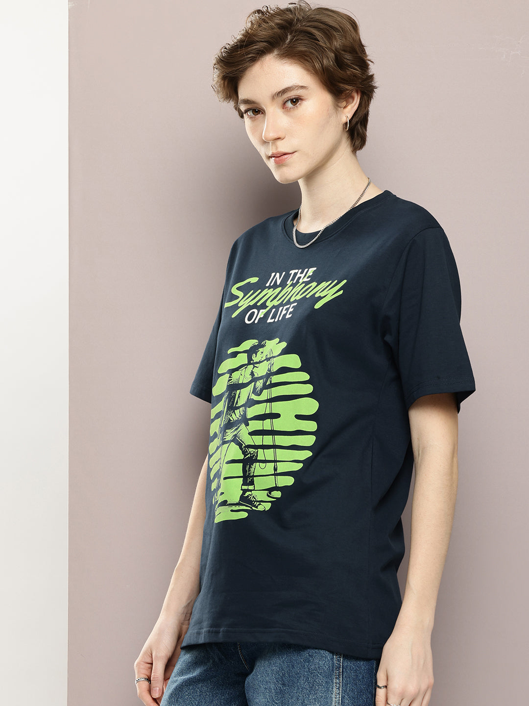 Womens Half Sleeve Round Neck Printed Oversized Fit Tshirts