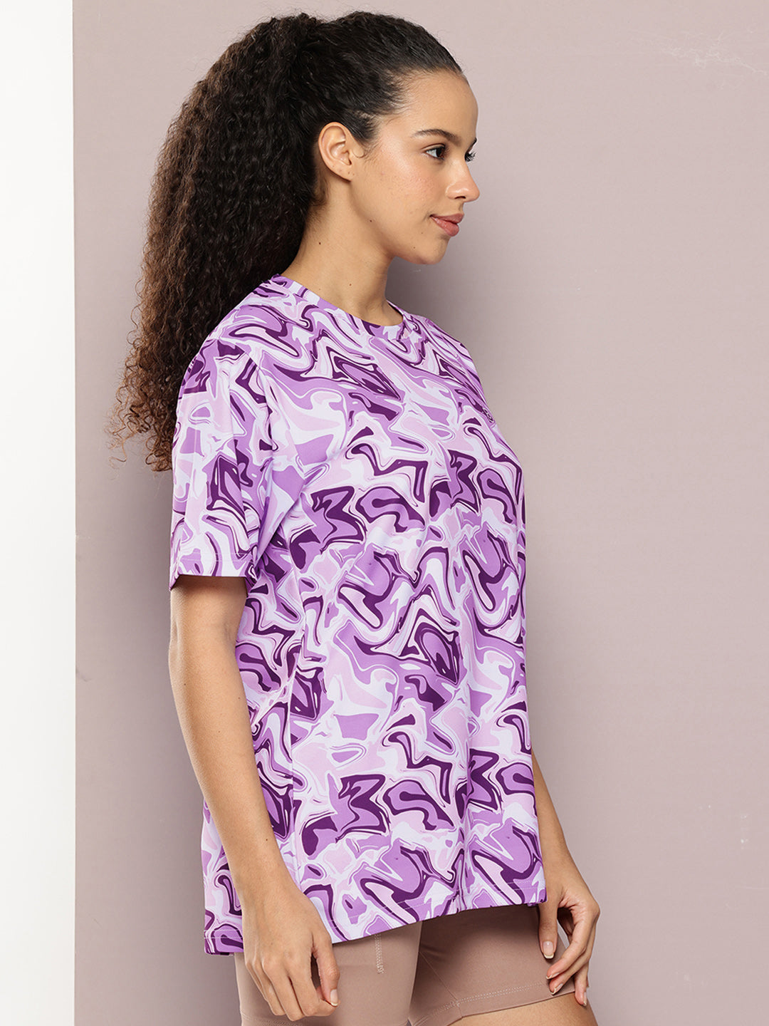 Womens Half Sleeve Round Neck All-Over Printed Oversized Fit Tshirts