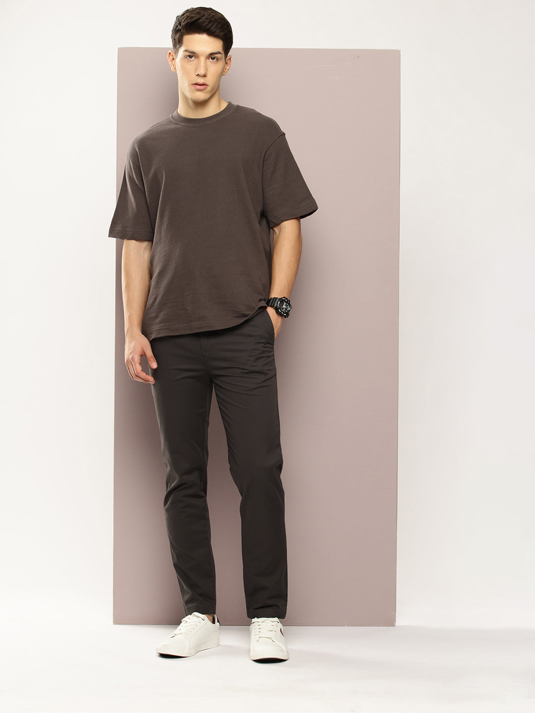 Men Slim Fit Solid Chinos Casual Trousers
