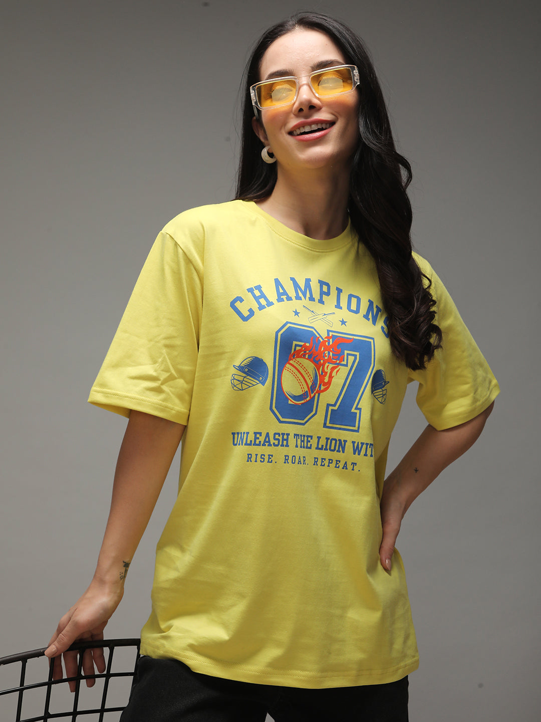 Womens Half Sleeve Round Neck Printed Oversized Fit Tshirts