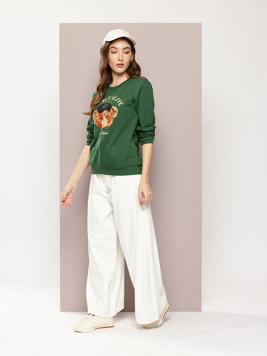 Womens Full Sleeve Round Neck Printed Relaxed Fit Tshirts