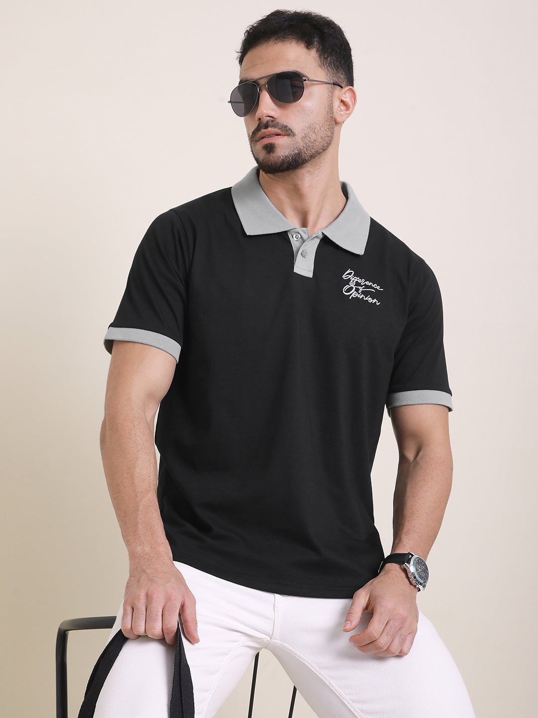 Mens Half Sleeve Polo Neck Back Embroidered Relaxed Fit Tshirts