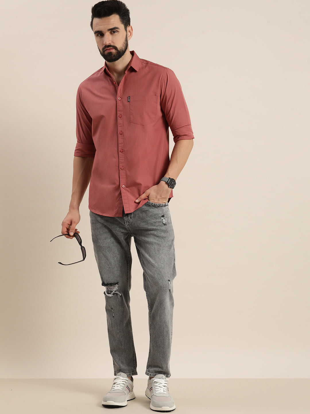 Mens Plain Full Sleeve Shirt With Pocket