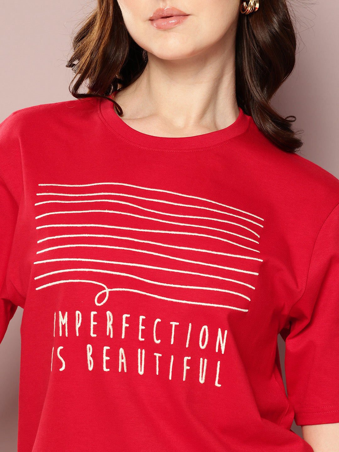 Womens Short Sleeve Embroidery Oversized Fit Tshirt