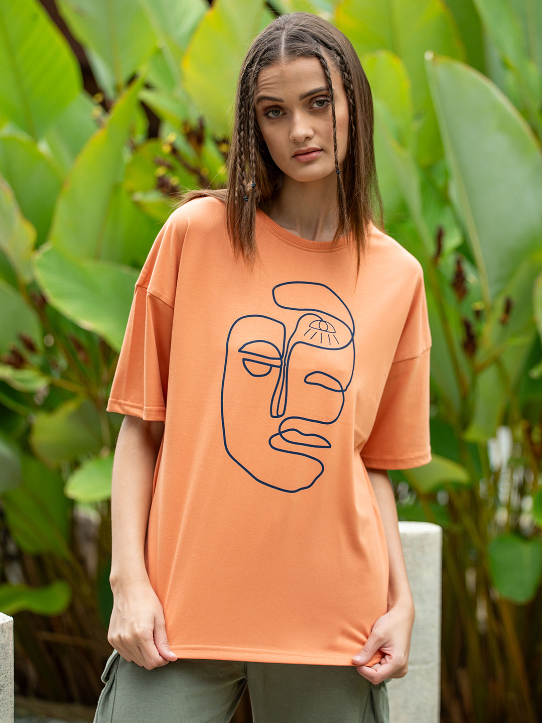 Womens Half Sleeve Drop Shoulder Printed Oversized Fit T-Shirts