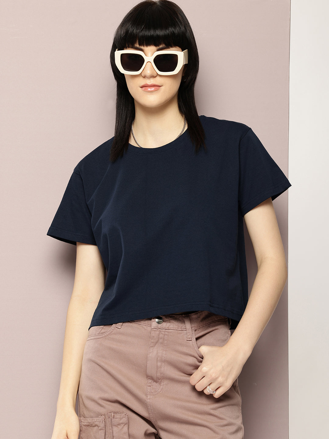 Womens Half Sleeve Round Neck Solid Boxy Fit Tshirts