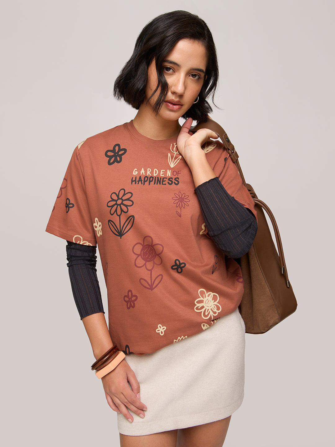Womens Printed Oversized Fit Cotton T-Shirt