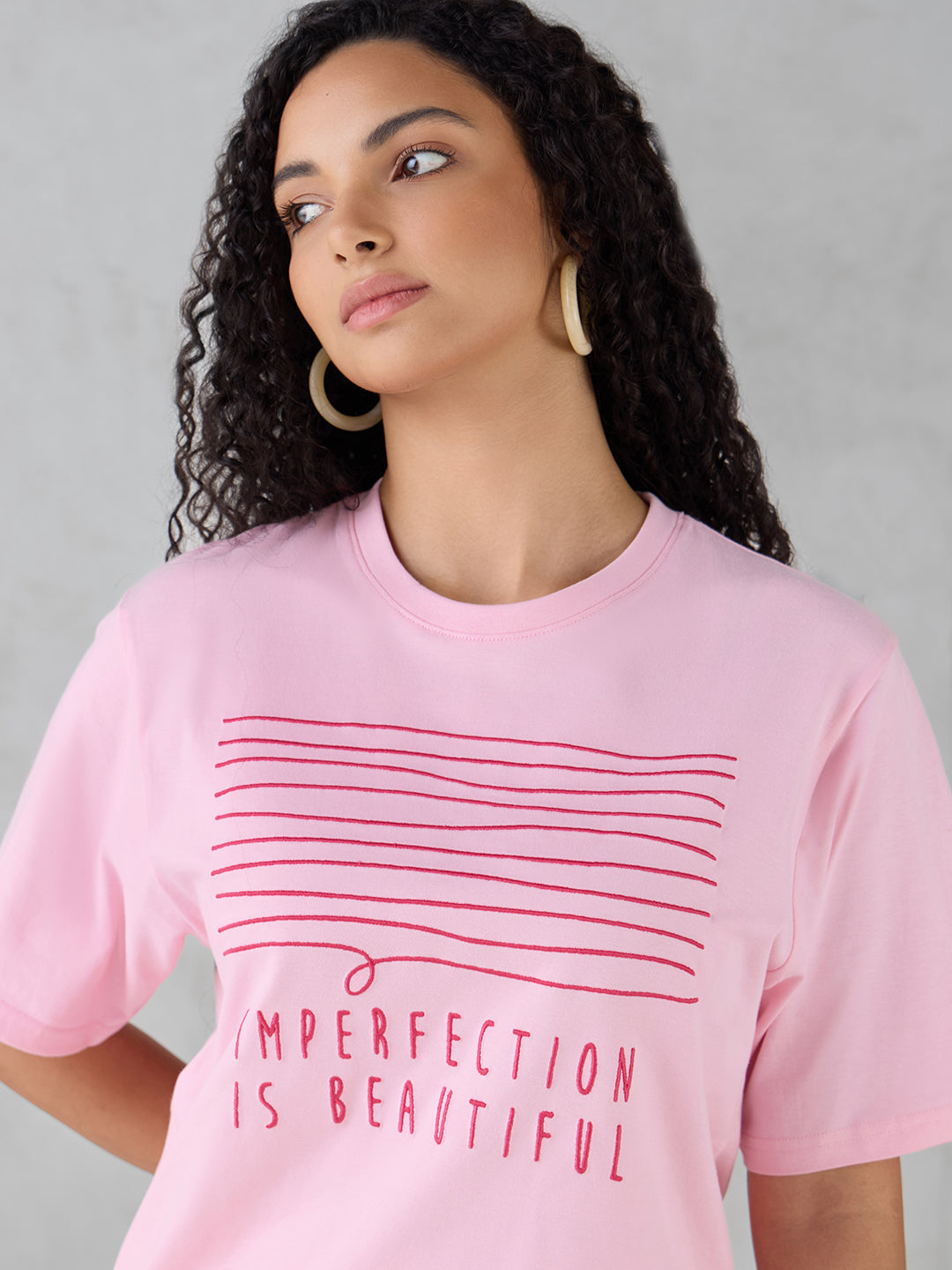 Womens Half Sleeve Embroidery Oversized Fit Tshirt