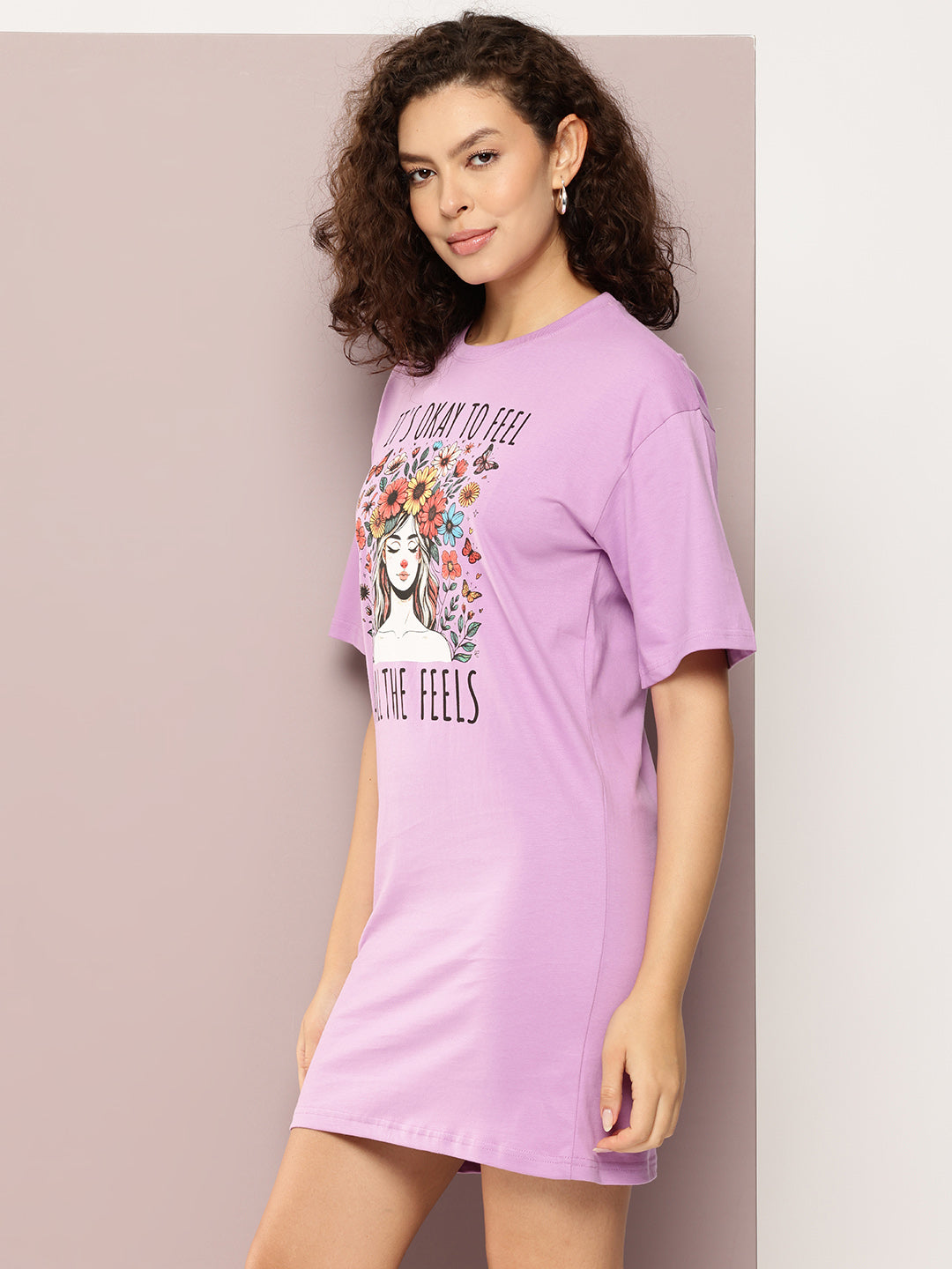 Womens Oversized Short Sleeves Printed Tshirt Dress