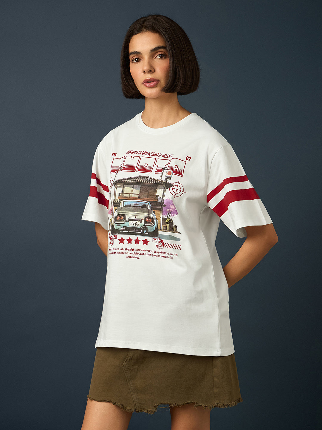Womens Short Sleeve Printed Oversized Fit Tshirt 