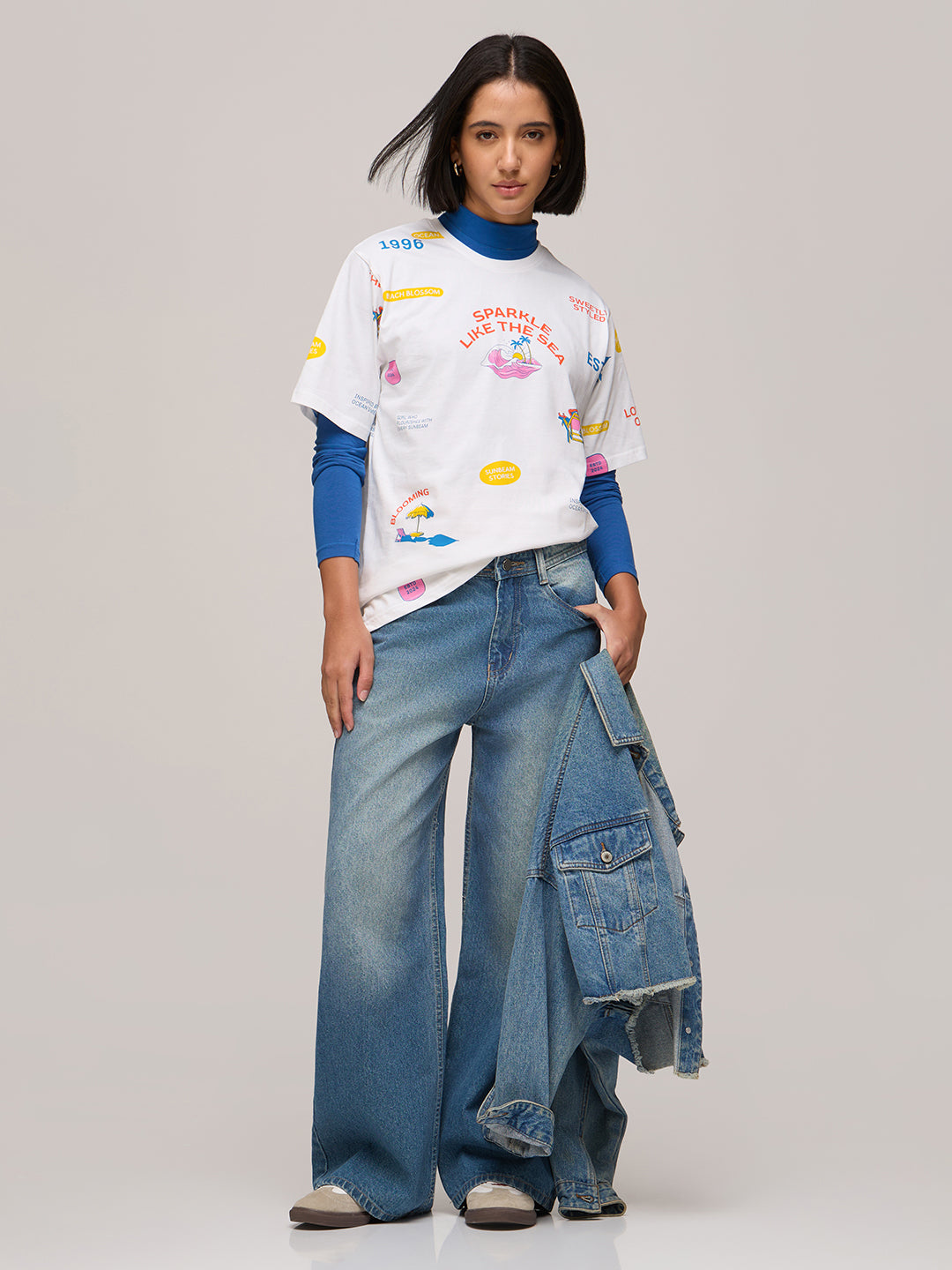 Womens Printed Oversized Fit Cotton T-Shirt