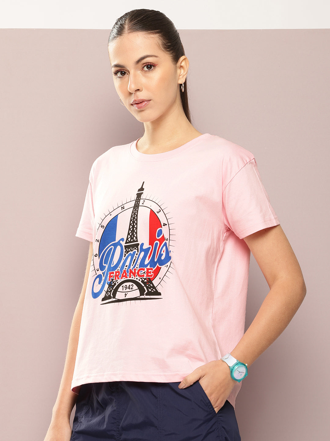 Womens Half Sleeve Round Neck Printed Boxy Fit Tshirts