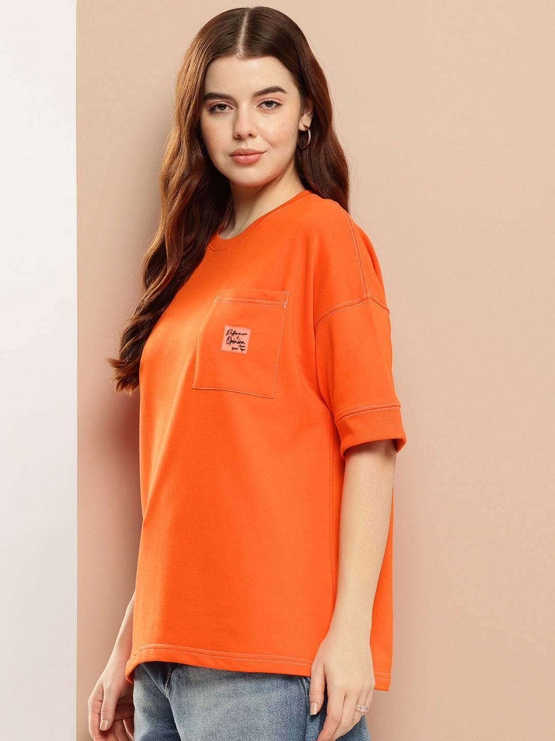 Womens Half Sleeve Round Neck Solid Oversized Fit Tshirts