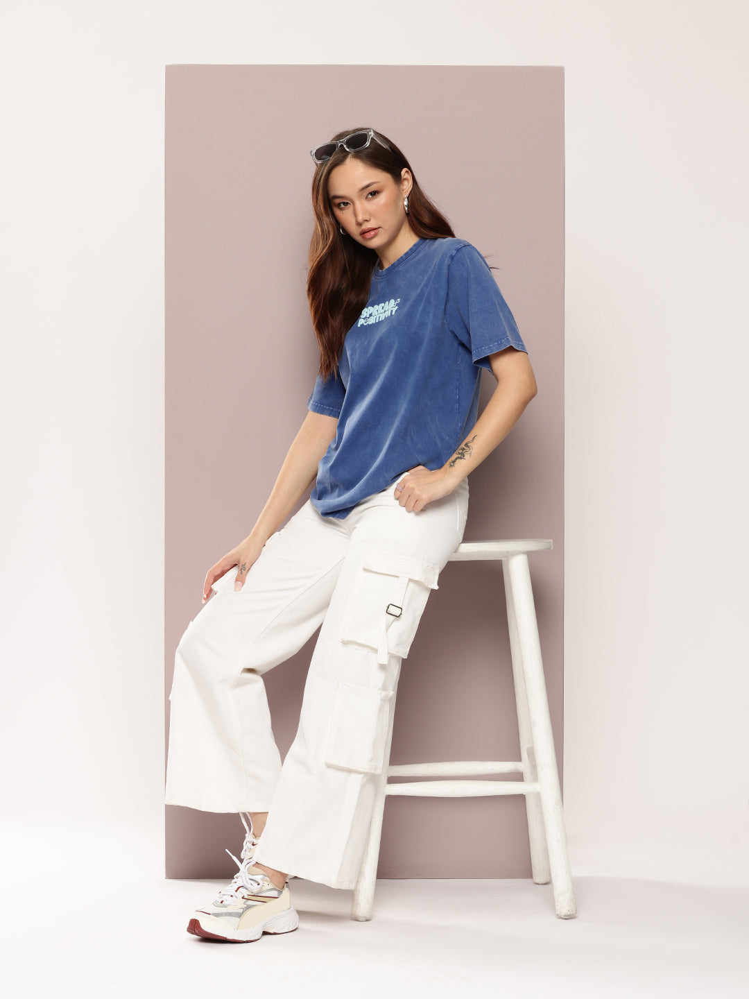 Womens Half Sleeve Round Neck Puff Print Oversized Fit Tshirts