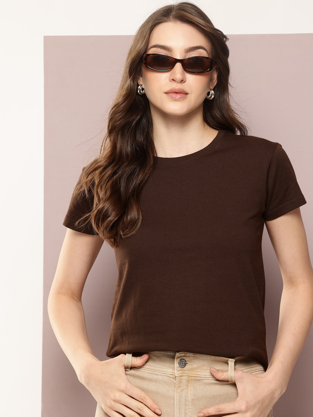 Womens Half Sleeve Round Neck Solid Regular Fit Tshirts