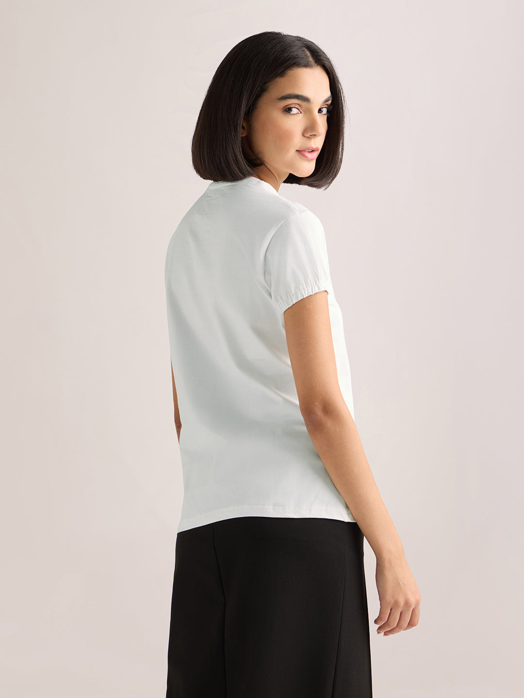 Womens Solid Regular Fit Lycra Jersey Round Neck Tshirt