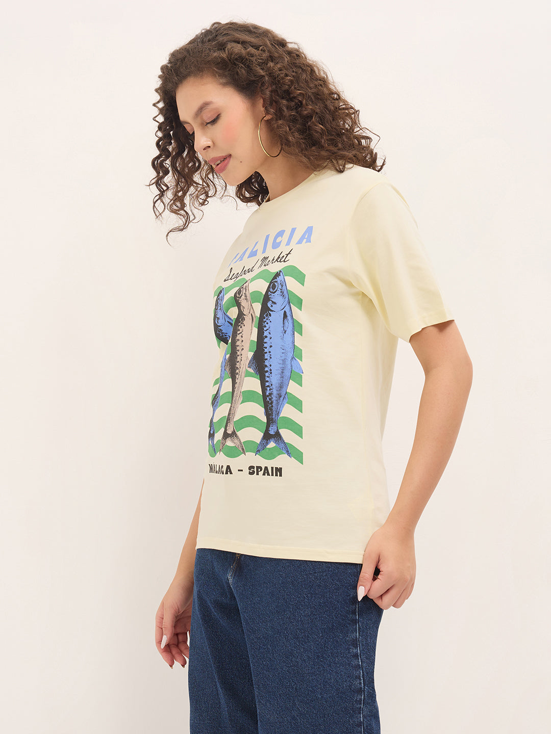Womens Half Sleeve Round Neck Printed Oversized Fit Tshirts