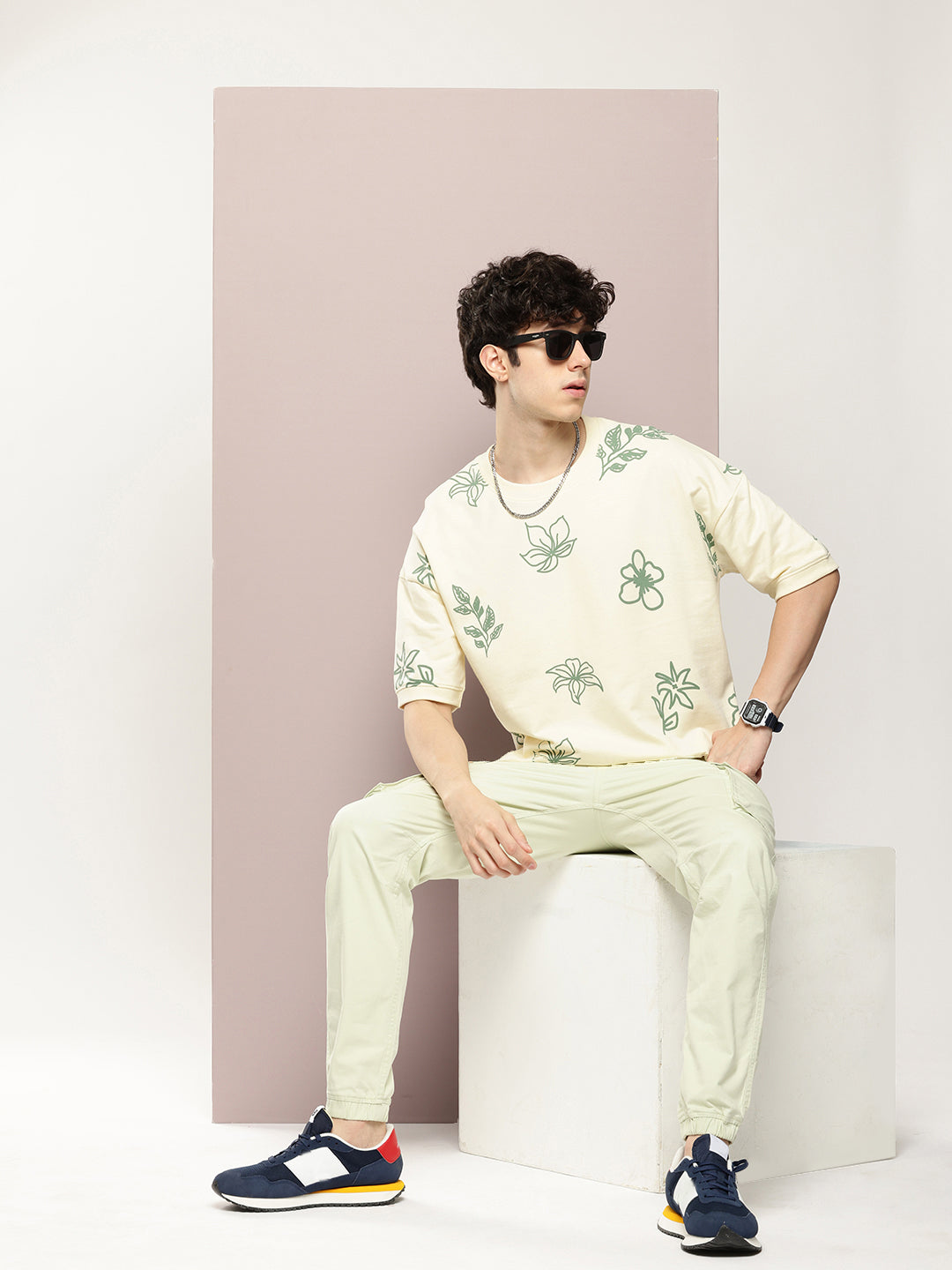 Mens Half Sleeve Round Neck All-Over Printed Oversized Fit Tshirts