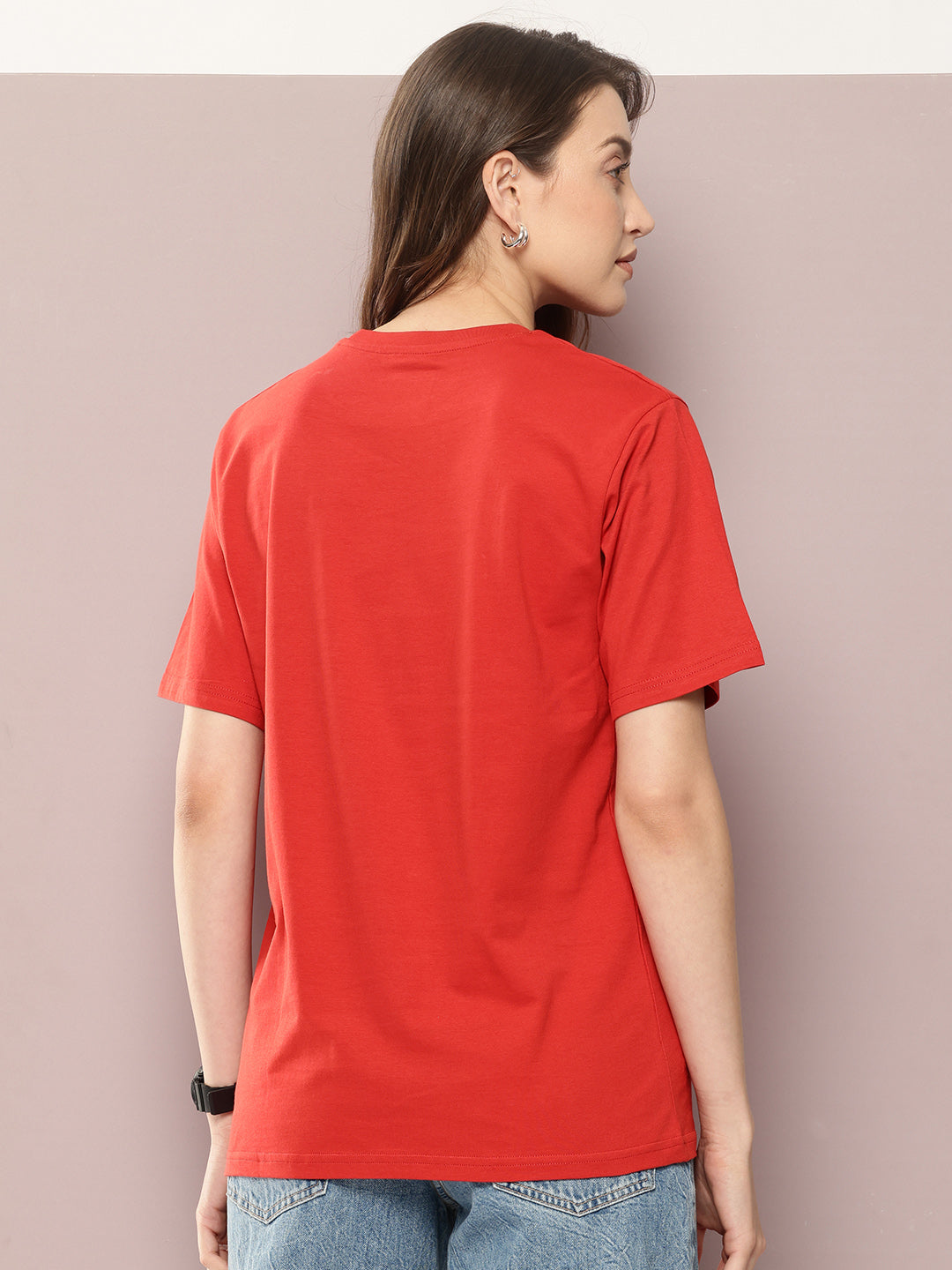 Womens Half Sleeve Round Neck Embroidered Oversized Fit Tshirts