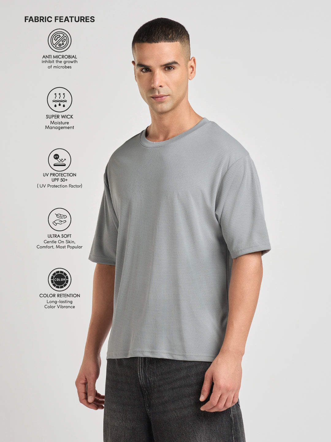 Mens Solid Oversized Half Sleeve Round Neck Polyester Tshirt