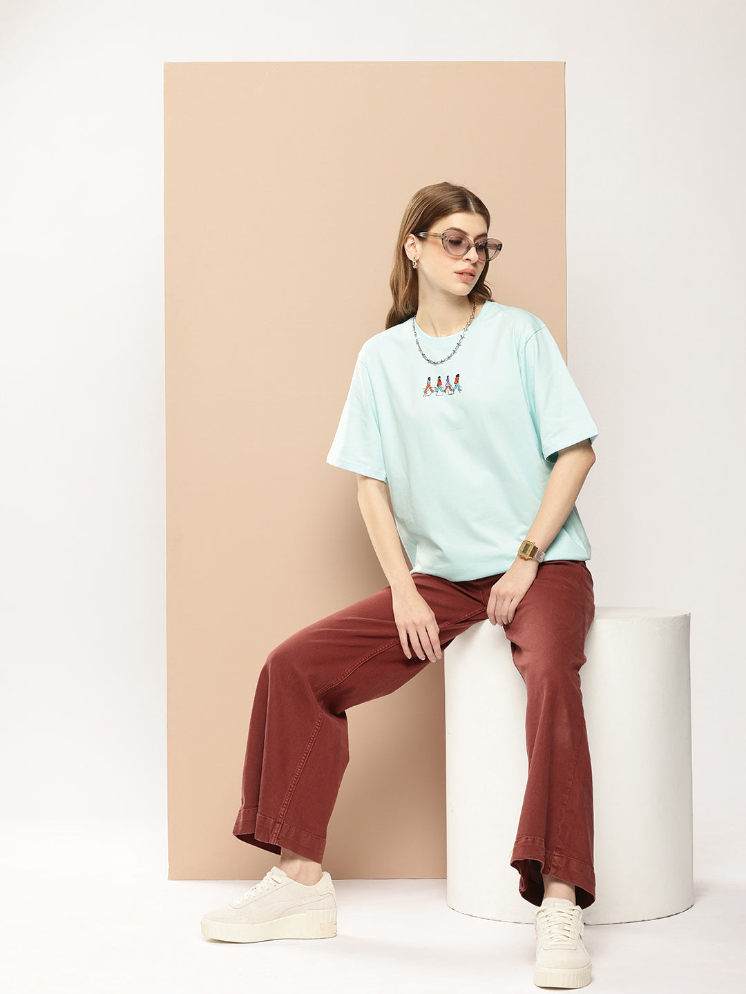 Womens Half Sleeve Round Neck All-Over Printed Oversized Fit Tshirts